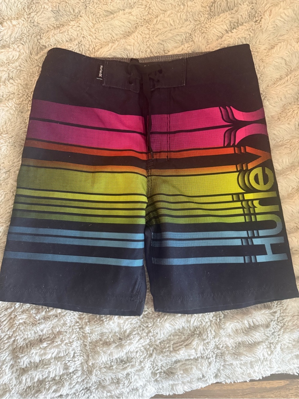 Hurley Black Swim Trunks with Pink, Orange, Yellow & Blue Stripes